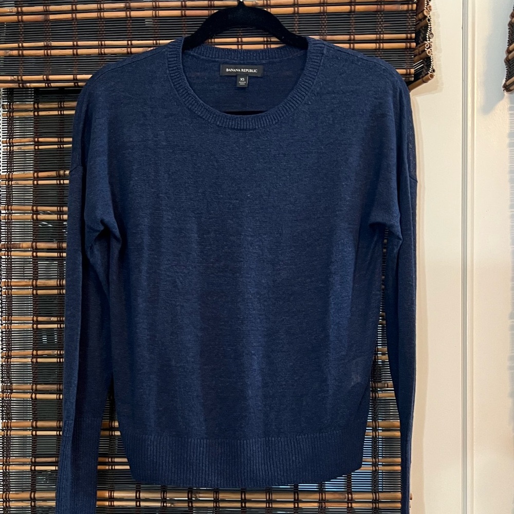 NWOT Navy Linen/Rayon Drop Shoulder Lightweight Top  Sz XS